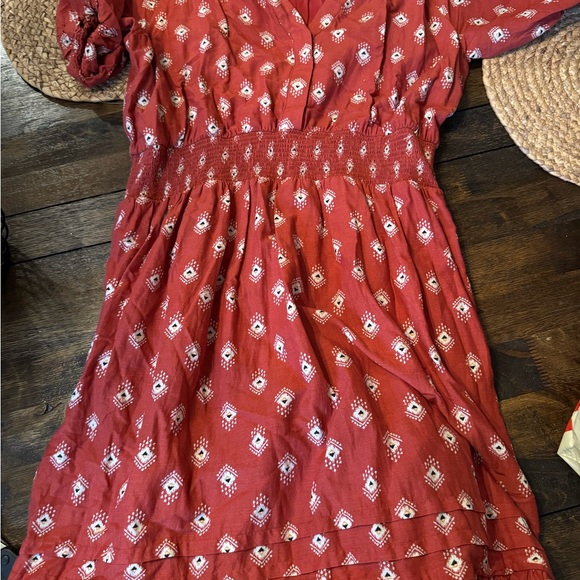 ANTHROPOLOGIE Felipa Maxi Dress Size LG Red/Ivory Flounce Dress LIKE NEW - Picture 3 of 11